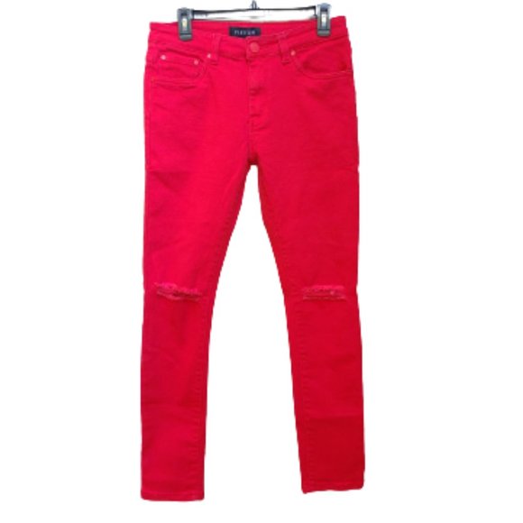 Platform Red Skinny Jeans Distressed Cotton Blend - Picture 1 of 11